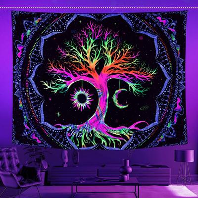 UV-fluoreszierender Wandteppich, Schwarzlicht unter dem Meer, Wandteppich, Hippie-Schlafzimmer, Gothic-Heimdekoration, ästhetische Raumdekoration, Boho-Dekor