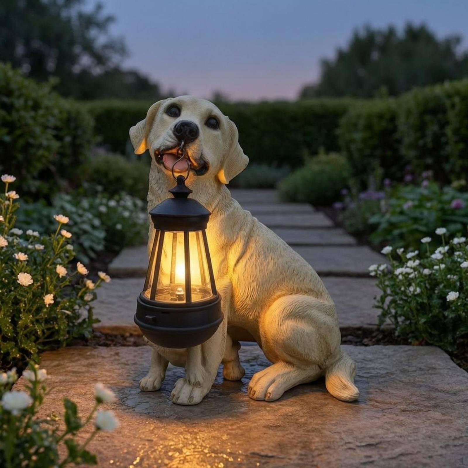 Solar Canine Yard Statue No Wiring