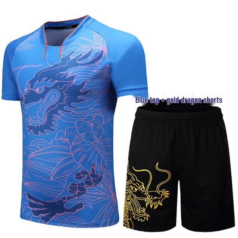 Unisex Schnelltrocknendes Drachenmuster Tischtennis-Uniformset - Sommer Kurzarm Sporttrikot für Training & Wettkampf