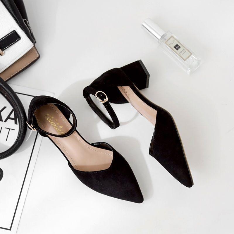 

Small size women s shoes pointed single shoes soft surface hollow thick heel high heel wedding shoes women s shoes 37