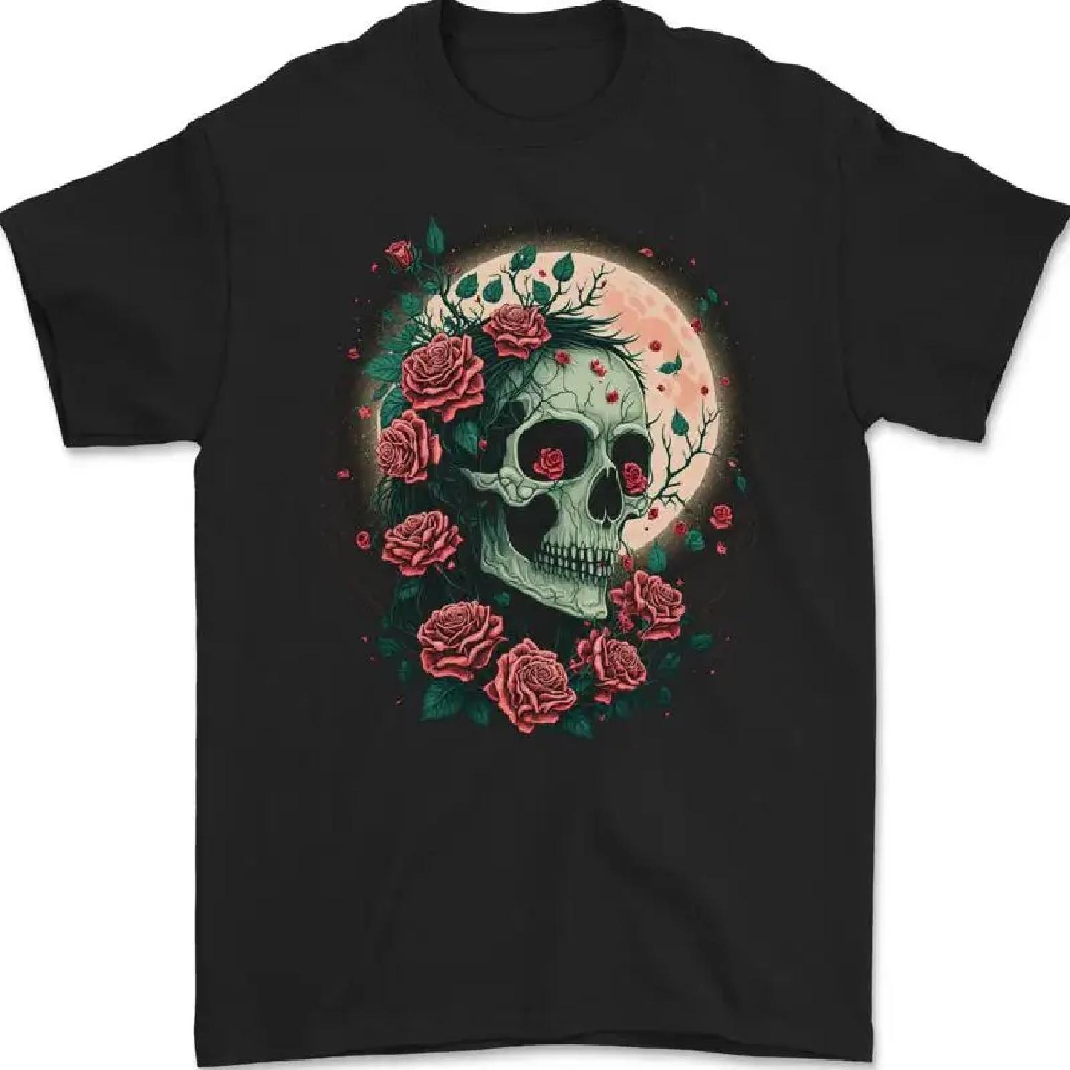 

Death On Moon Skull With Roses At Night Gothic Men s T-Shirt 100% Cotton XXXXXL різнокольоровий