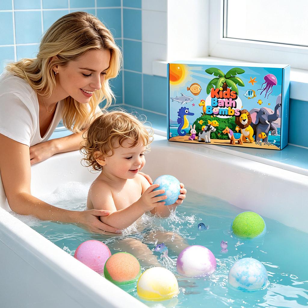 Glow Toy Bath Salt Ball Set Kids Bubble Bath Bombs Ocean Toy Gift Box Large 24pcs