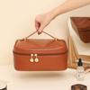 Cosmetic Bag Fashion Square Leather Portable Handheld Makeup Bag Short Trip Toiletries Storage Cosmetic Bag