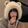 Korean Faux Fur Bucket Hat Warm Women Fluffy Hats Trendy Cute Bear Ear Hat  Lady