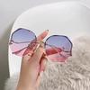 Rimless Sunglasses for Women/Men Colour Polygonal Large Frame Gradient Sunscreen Eyeglasses Gafas De Sol