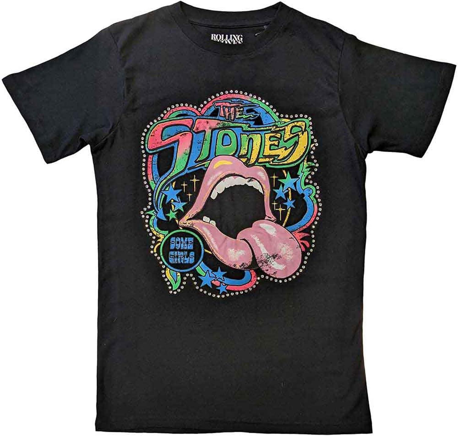 T Shirt Some Girls Neon Diamante Tongue Official Unisex Black S