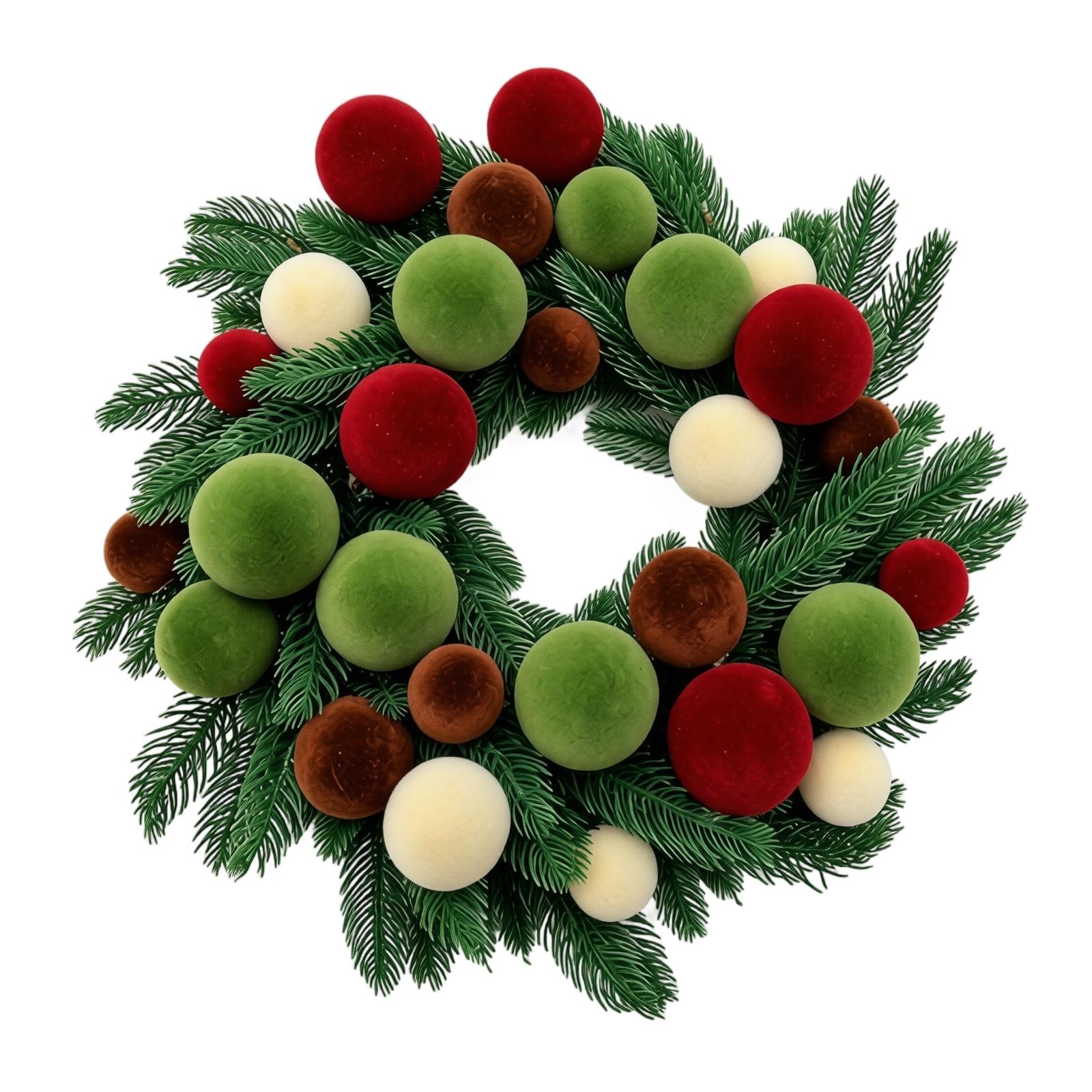 Velvet Christmas Ball Wreath - 16 Inch Pre-Decorated Ornament Wreath, Front Door Holiday Decor, Gold Red One Size