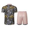 Men's Summer Casual Two Piece Set Short Sleeve Polo Shirt with Printed Design and Matching Drawstring Shorts Lightweight Breathable Fabric
