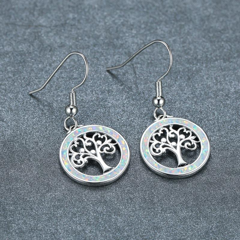 

Wish retro art life tree blue and white opal earrings