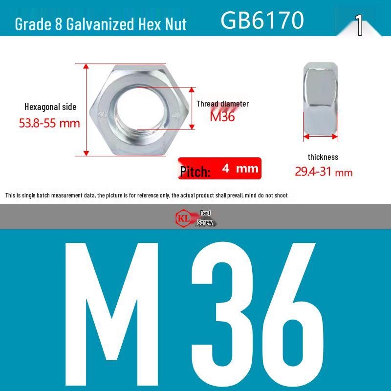 Galvanized Hex Nuts, Flat Washers, Spring Washers in M2-M48, Blue and White Zinc Coated
