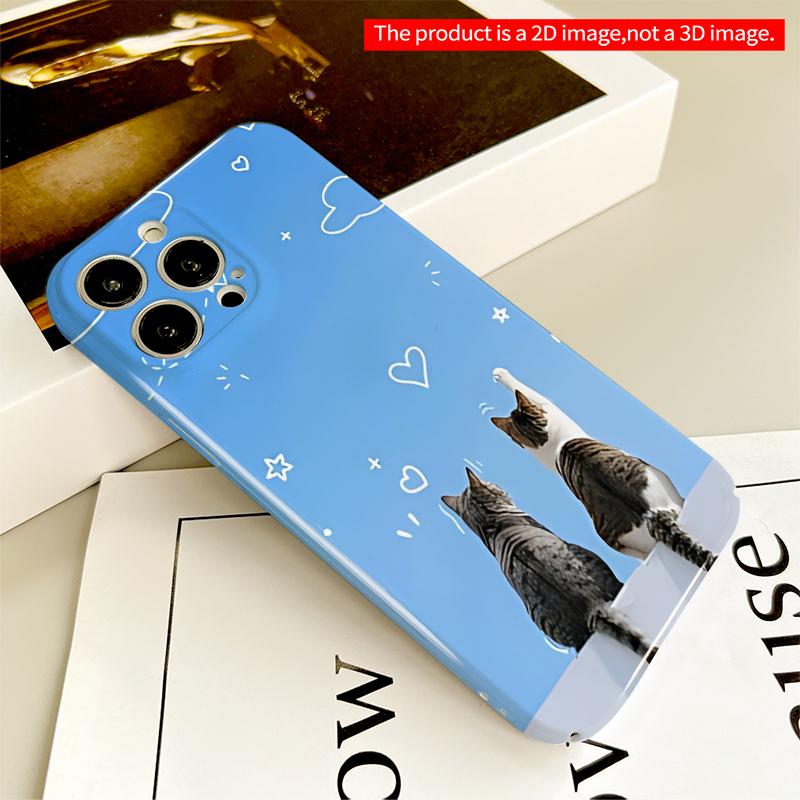2DFlat Cats Gazing at Sky with Paper Plane and Hearts All inclusive film hard iPhone case, compatible with iPhone 18 Pro Max 17 16 15 14 13 12 11