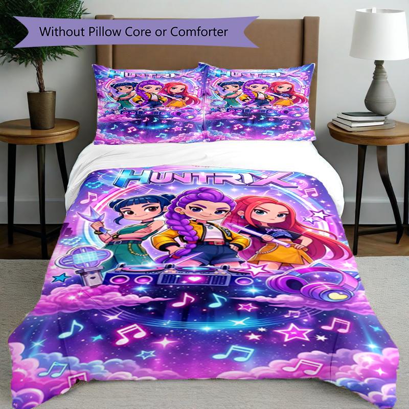 3pcs Duvet Cover Set (1*Duvet Cover + 2*Pillowcase, Without Core),KPop Demon Hunters Print Bedding Set, Bedroom Decor, All‑Season, Birthday Gift