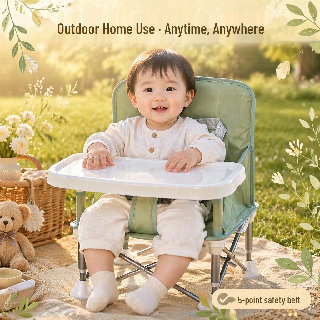 Portable Foldable Children's High Chair: Lightweight Aluminum Camping & Beach Chair with Eating Table.