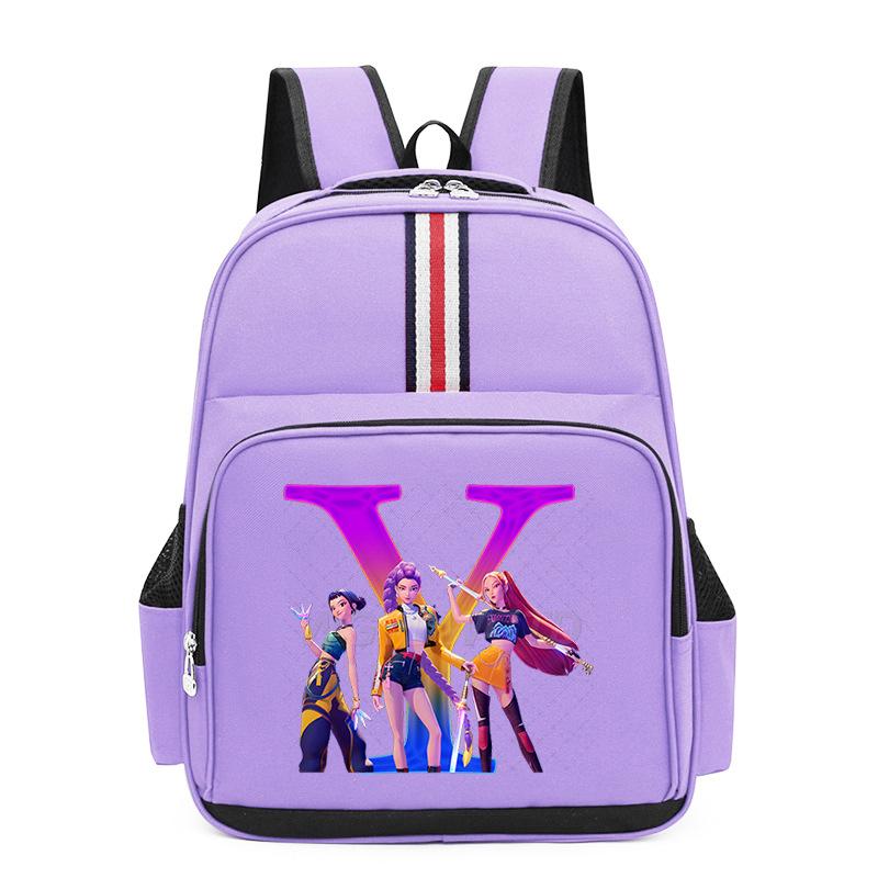 College Style Trend 26 Letter Printing Anime Cartoon Large Capacity Burden Reduction Backpack Casual Student School Bag