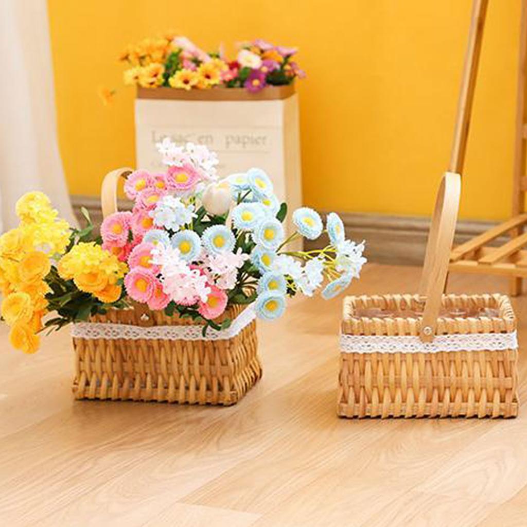 15cm Round Woven Basket with Artificial Flowers Handmade Home Decor Gift