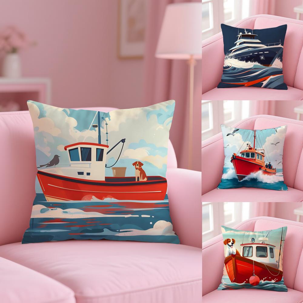 Ships Art Cushion Cover Soft Short Plush Double-Sided Printing Home Decor Machine Washable Pillow Case Gift