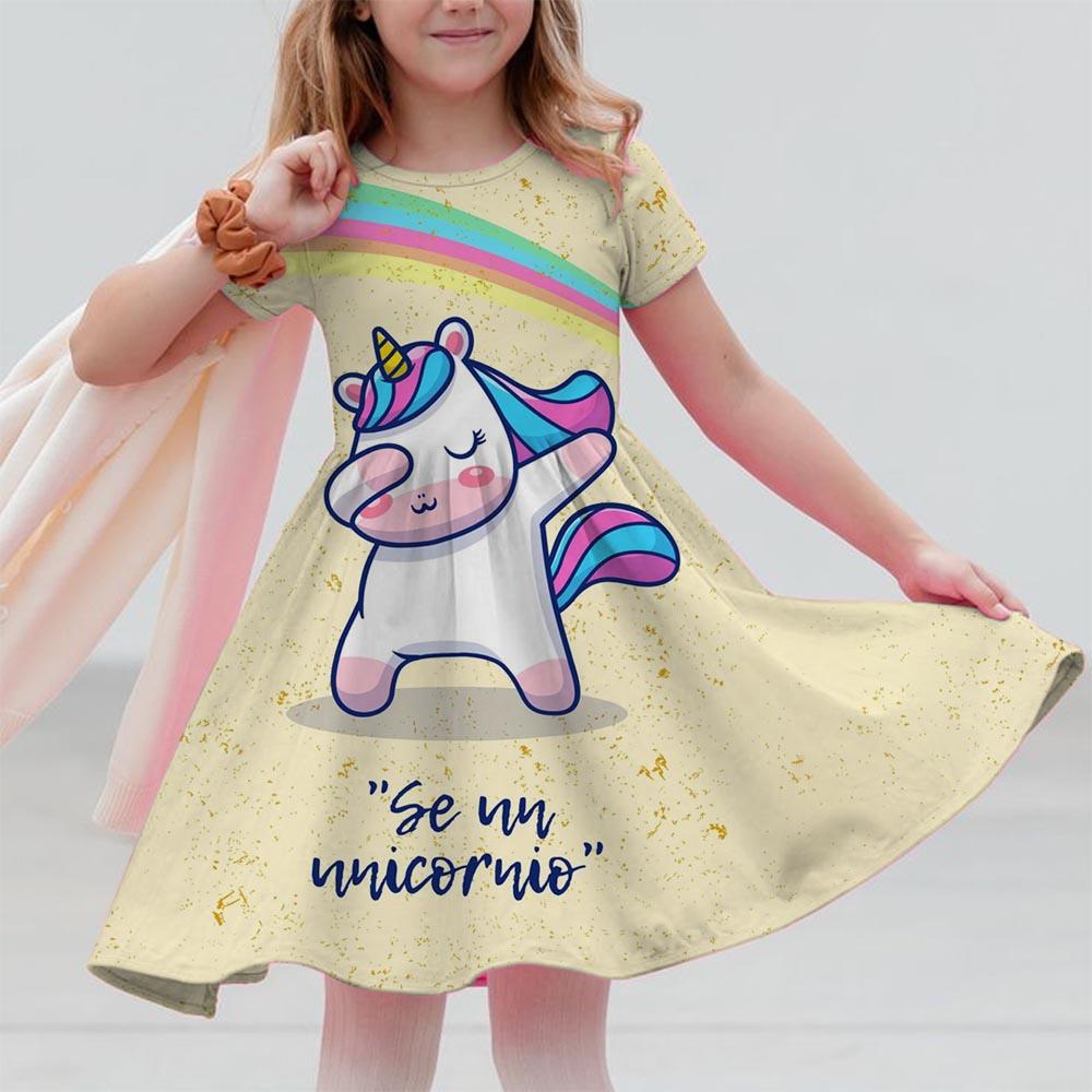 Girl Unicorn Cartoon Clothing Children's Clothing 3-14 Children's Birthday Party Clothing Children's Casual Clothing