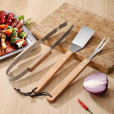 Stainless Steel Barbecue Utensil BBQ Tools Set For Camping Outdoor Wooden Handle Fork Shovel Clamp Combination Bbq Utensil Set