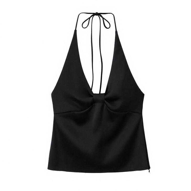 2026 Spring European & American Fashion Silk Satin Halter Neck Top M