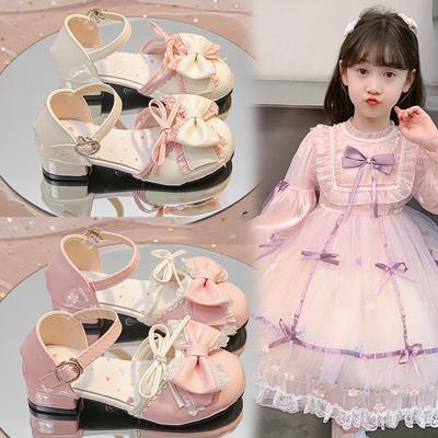Girls Dance Shoes Lolita Sweet Lace Bows Kids Half Sandals Round Toes Ins Trendy 2025 New Children Princess Shoes Elegant Cute