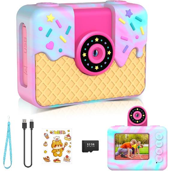 USHINING Kids Camera 1080P Front Selfie Toddler CameraRotatable Lens Toy Camera, 10X Zoom in Chritmas Birthday Gift Cameras for Kids Boys Girl Age