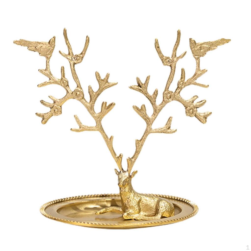 Deer Branching Jewelry Stand Tone Tray Ridged Edge Decor Piece