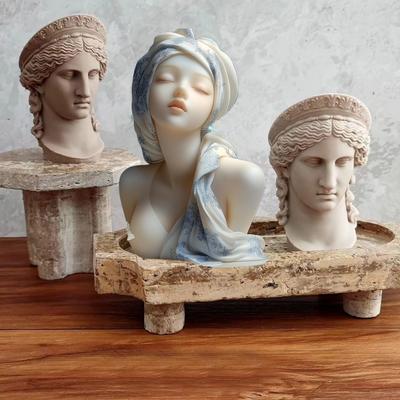3D Headscarf Girl Candle Silicone Mold Long Hair Goddess Female Epoxy Resin Silicone Mould Female Body Concrete Gypsum Molds