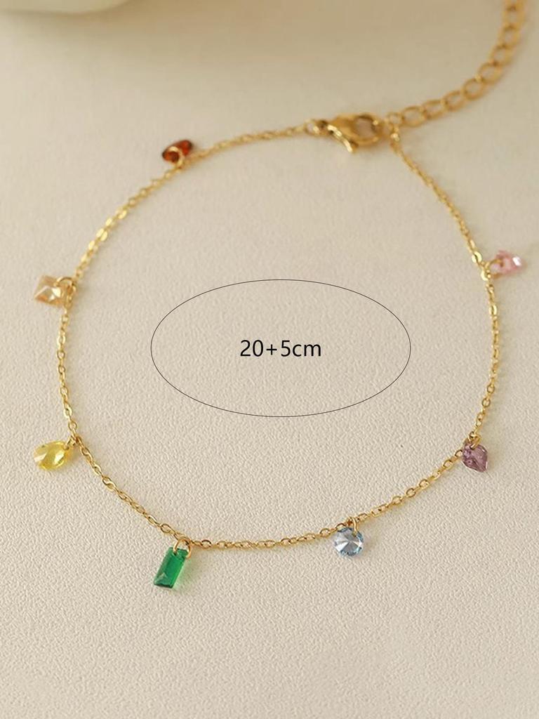 High-End Rainbow Zircon Titanium Anklet: Versatile, Non-Fading, Fashionable for Women