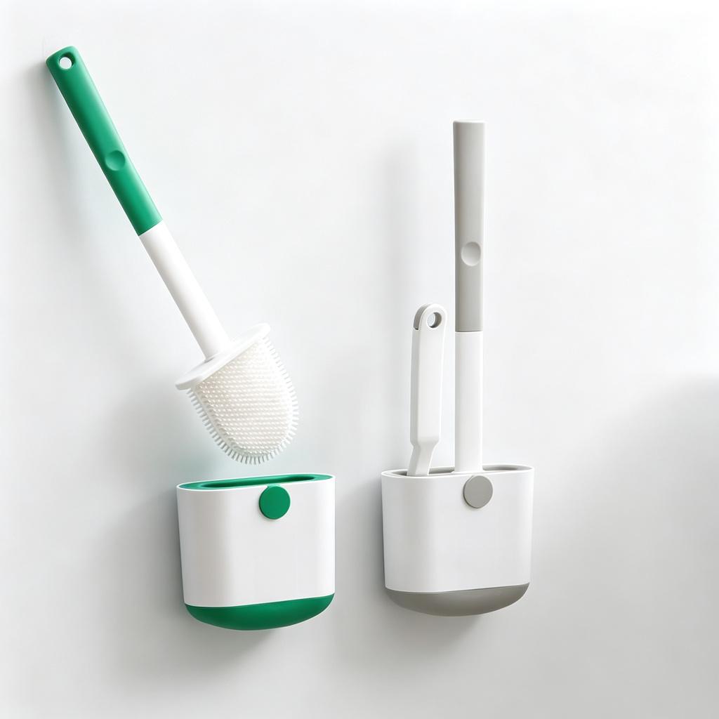 Toilet Brush Bundle Wall Mounted Toilet Brush with Drain Holder Bpa-free Silicone Flat Head Flexible Soft Bristles Cleaning Brush