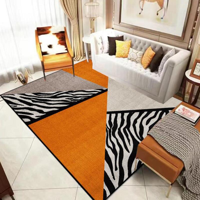 Geometric Orange Carpet Living Room Modern Home Decoration Bedroom Large Area Rugs Washable Antiskid Lounge Floor Mats Doorstep