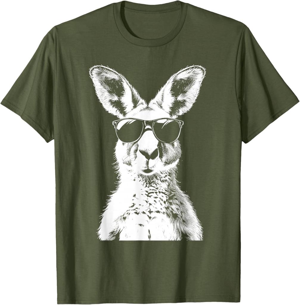 Kangaroo Wearing Sunglasses Funny Animal Australia T-Shirt Short Sleeve Casual 100% Cotton Shift