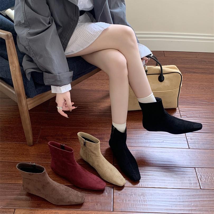 2025 Autumn and Winter New Fashion Versatile Thick Heel Suede Korean Small Ankle Boots Women's Shoes Versatile Low Heel Thin Boots