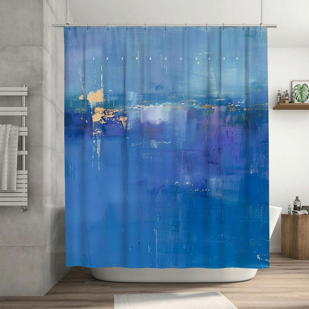 Abstract Watercolor Blue Shower Curtain for Bathroom Decor