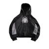 Y2K Spider Print Hooded Zip-Up Sweatshirt Unisex Dark Streetwear Oversized Fit Fall Winter