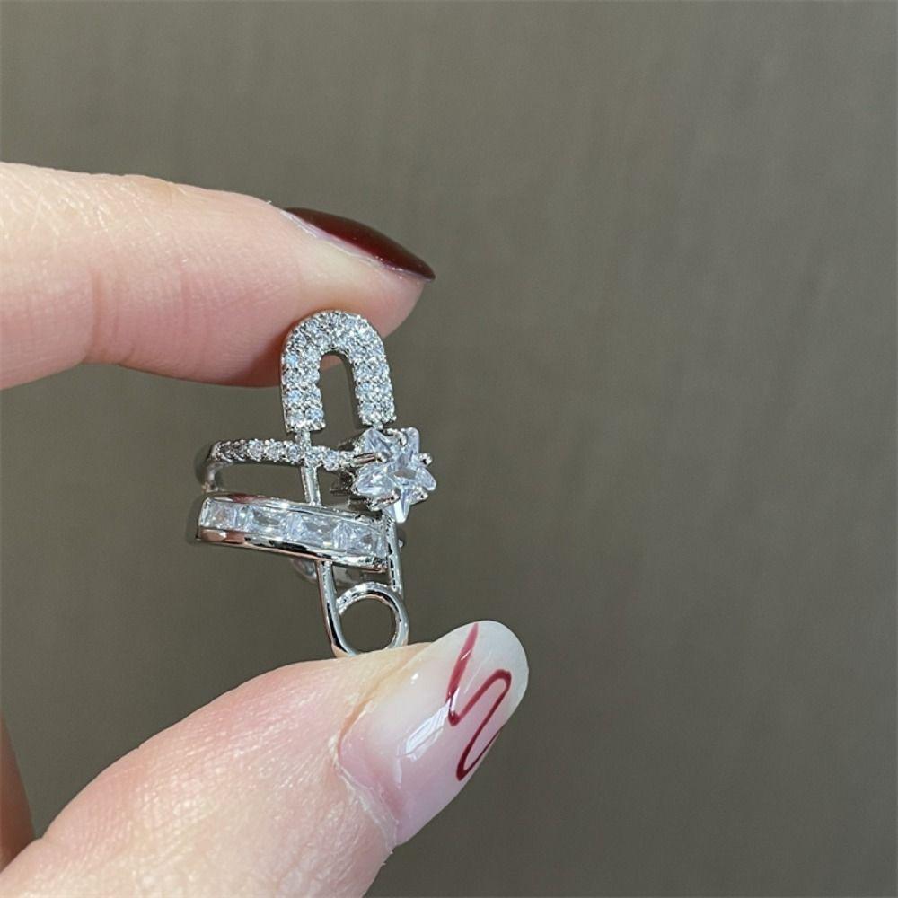 Pin Geometirc Elegant Women Jewelry Korean Style Ear Cuff Zircon Ear Clip Paper Clip Style Earring