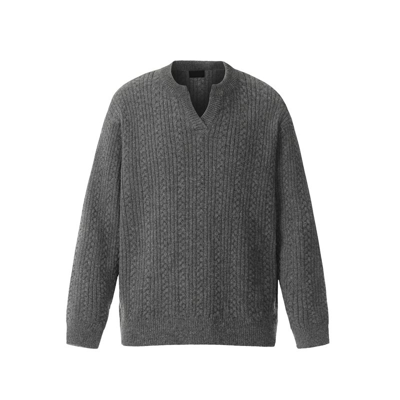 

Kisko Autumn and Winter American-Style Relaxed Henry Collar Pullover Sweater for Men and Women, Casual and Lazy High-End Knitwear Jacket Gray XL