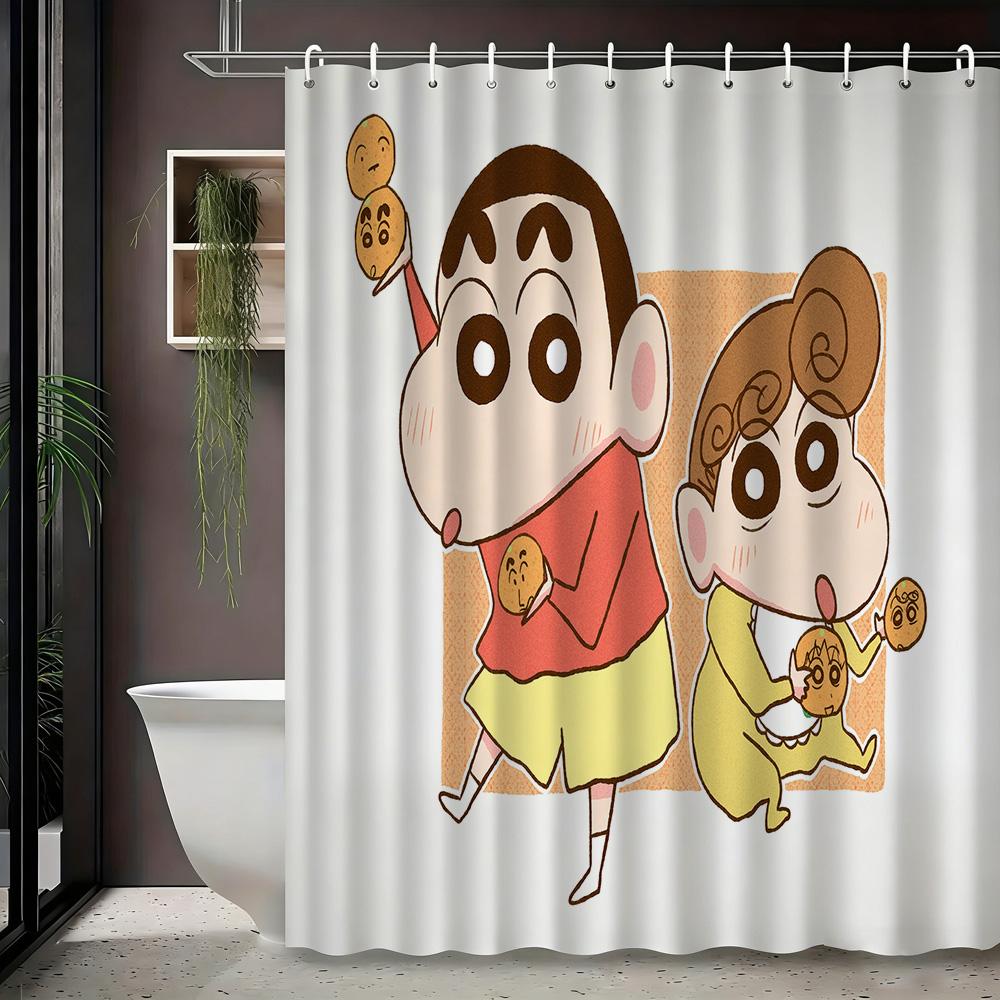 Crayon Shin-Chan Cowboy Rope Swing 2D Print Waterproof Shower Curtain, Blue Sky Bathroom Decor With Hooks