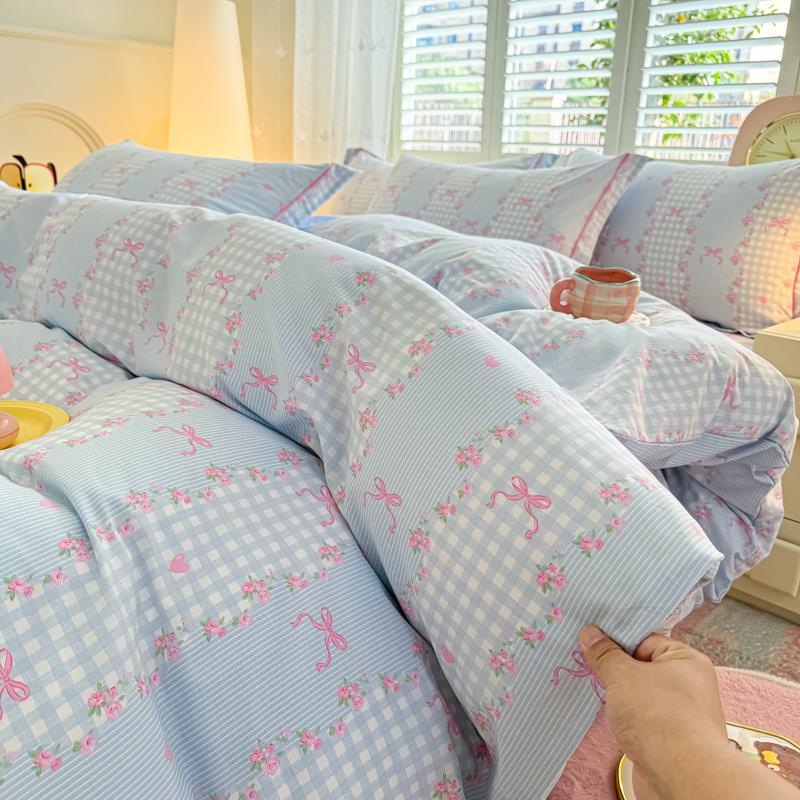 100% Cotton Lavender Print Duvet Cover Set 3-Piece (1 Duvet + 2 Pillowcases) - Breathable & Fade-Resistant, Bedding Set