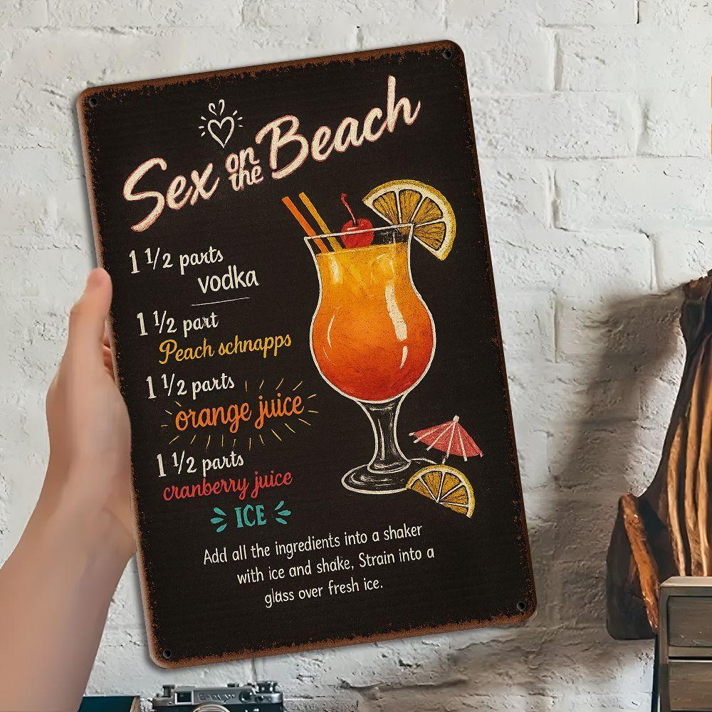 "Sex On the Beach" Cocktail Sign - 19.99x30cm Vintage Metal Recipe Art for Bar & Home Decor