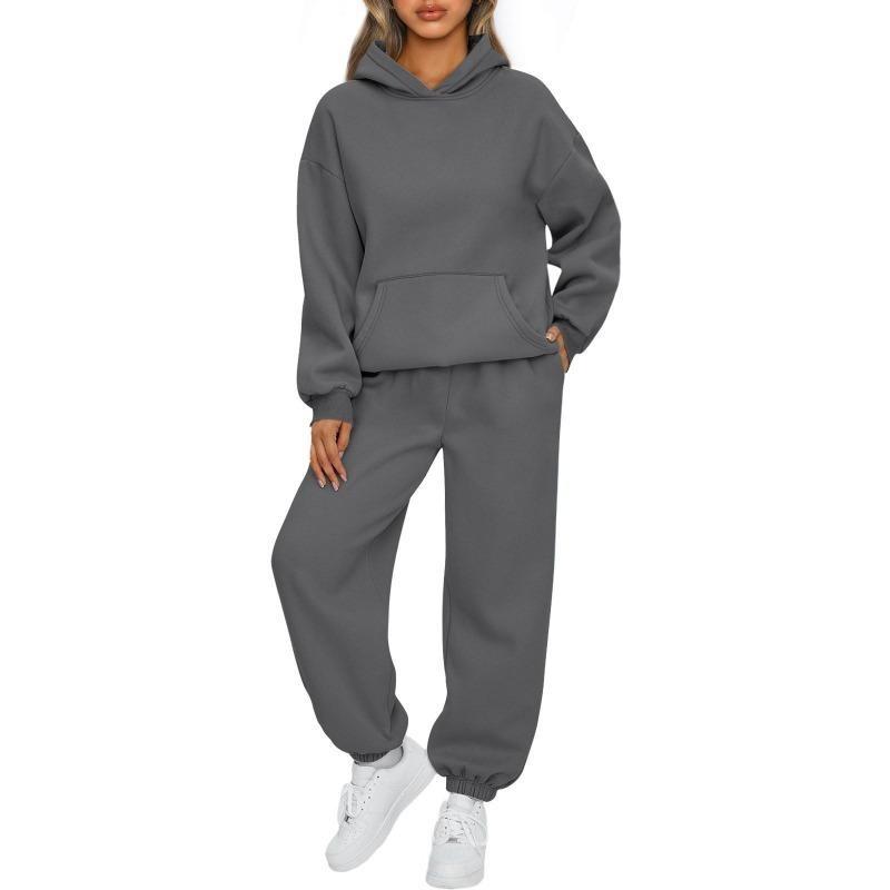 Conjunto de chándal para mujer, moda de otoño, sudaderas con capucha cálidas, dos piezas, sudaderas con capucha informales de gran tamaño y pantalones largos