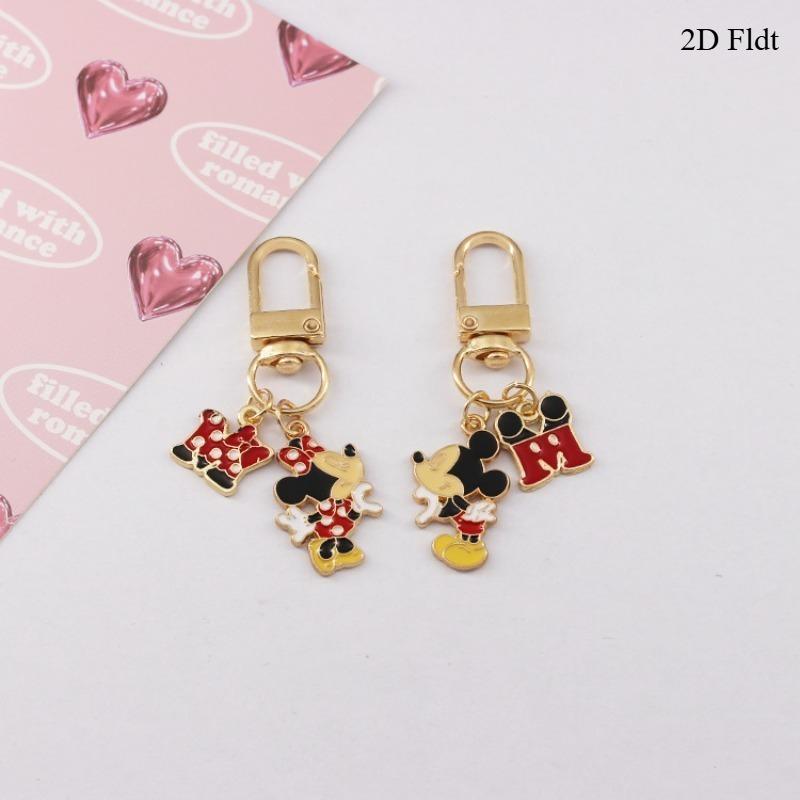 2 sady kovových klíčenek Mickey Mouse Roztomilé přívěsky na tašku Minnie Mouse Kreslené doplňky Klíčenky s kreslenými postavičkami Zlatá verze Dárek Dárková sada
