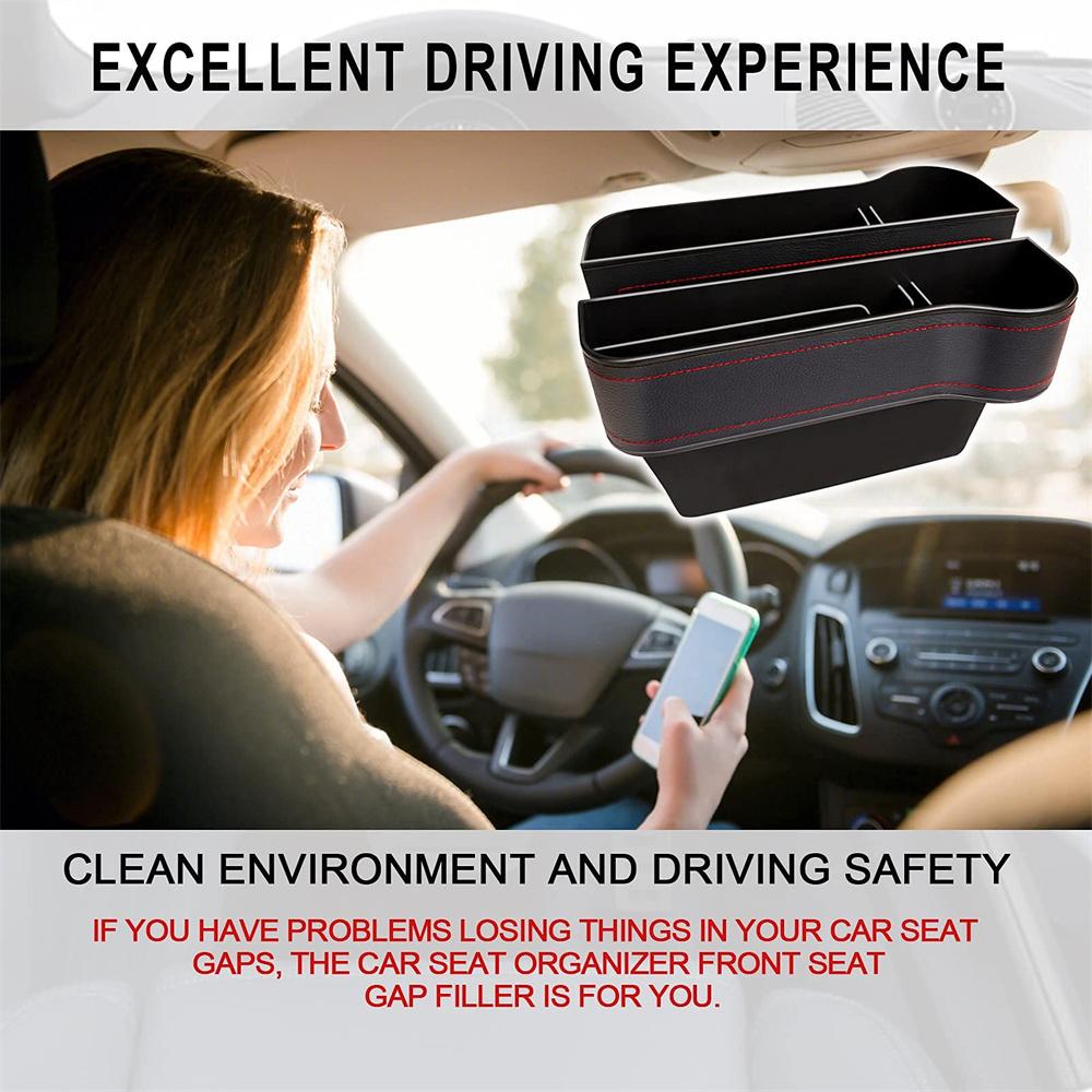 Car Seat Gap Filler Organizer Between Front Seat Car Organizer and Storage Box, Auto Premium PU Leather Console with Cup Holder