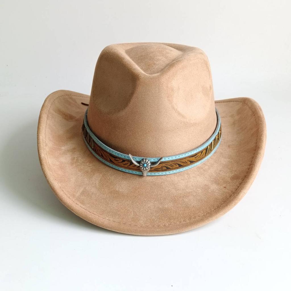 Cappello da Cowboy in Camoscio Accessori Testa di Toro Asta Larga Cappello da Rancher Autunno e Inverno per Uomini e Donne Cappello Jazz Classico Sombrero