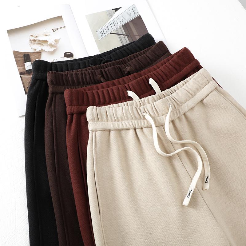 Women's Angora Red Wool Wide-Leg Pants, Autumn/Winter 2024 Style, Soft Thickened Straight-Leg Design.