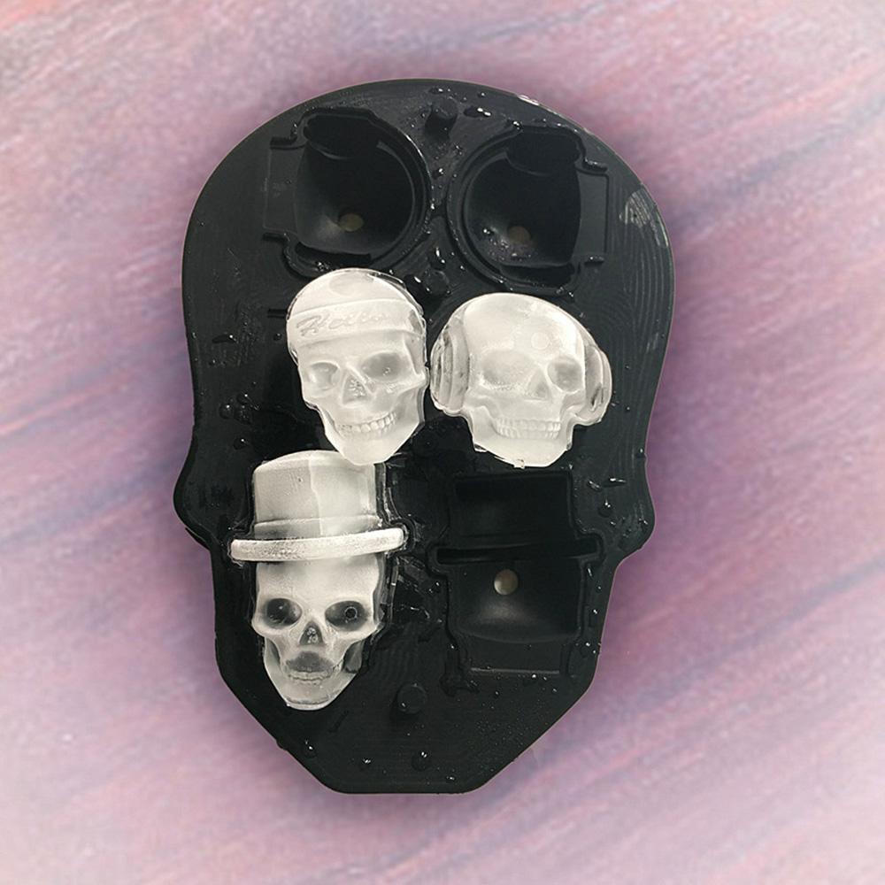 Lebka Tácky na ledové kostky Silikonová 3D DIY forma pro domácí kuchyni Černá měkká