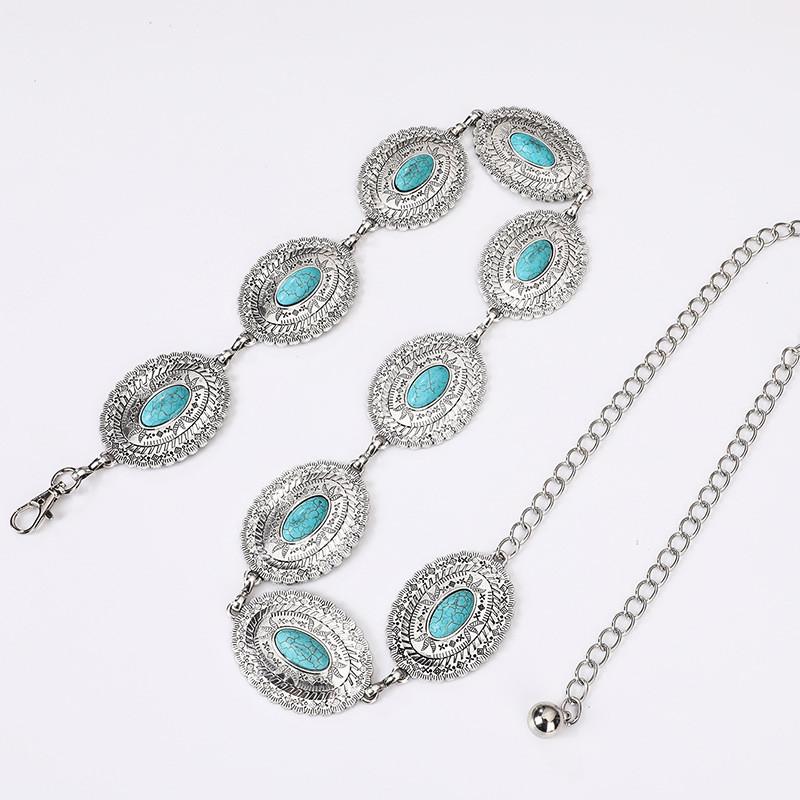 Bohemian Turquoise Waist Chain With Metal Accents For Summer Festival Fashion