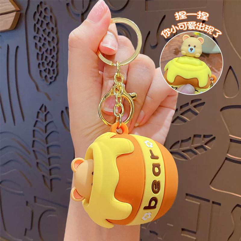 Cute Cartoon Peek-A-Boo Bear Decompression Toy Keychain Bag Pendant Key Chain Schoolbag Pendant Small Gift