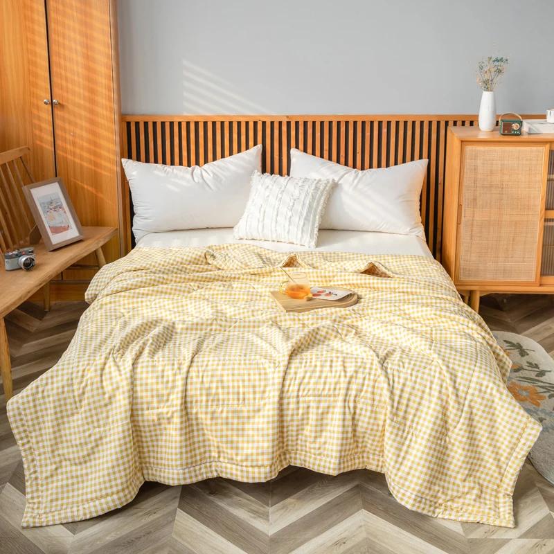 Simple Black White Checkerboard Pattern Summer Quilt Cotton Skin-friendly Air Conditioning Quilted Quilt Multifunction Blanket