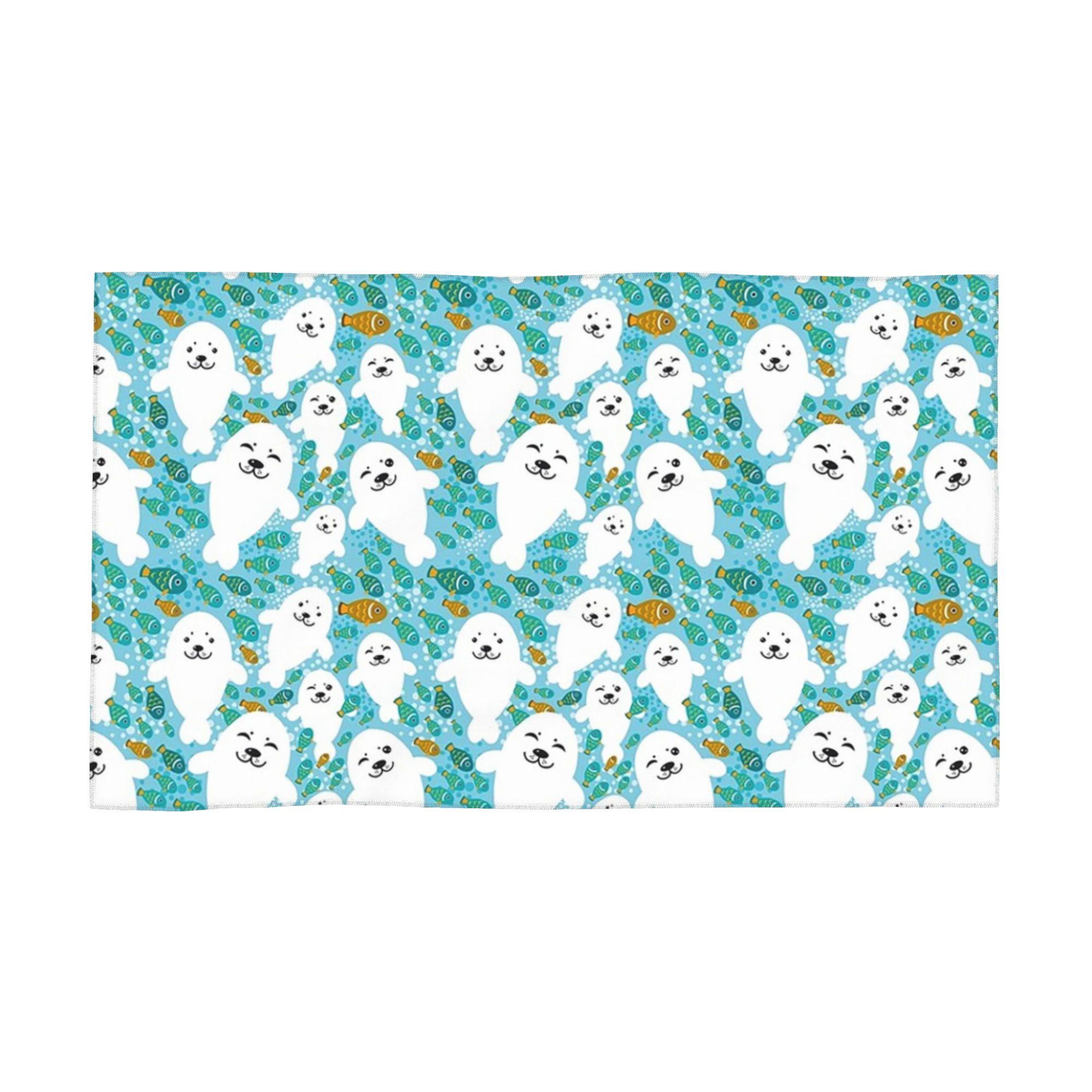 

kawaii cute seal and fish in water Soft Face Towel Quick Dry Pool Bath Cotton Towels Breathable W30*H60(CM)