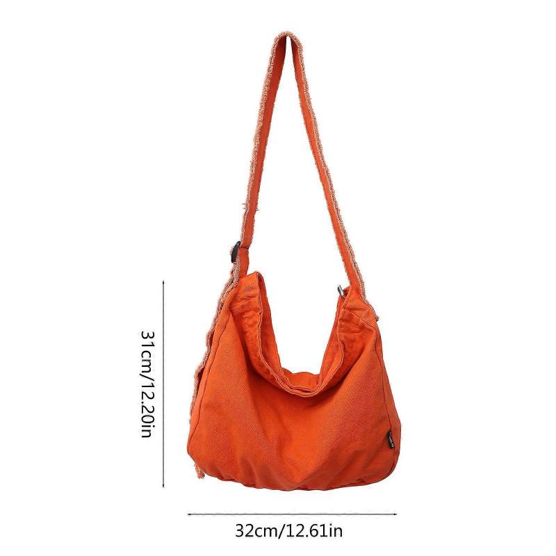 Damaxelväska Canvas Messenger Bag Casual Väska Stor Kapacitet Crossbody-väska Grunge-väska för Shopping Resor Kontor Vit